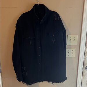 BLACK DISTRESSED DENIM SHIRT JACKET SIZE XXL NWT